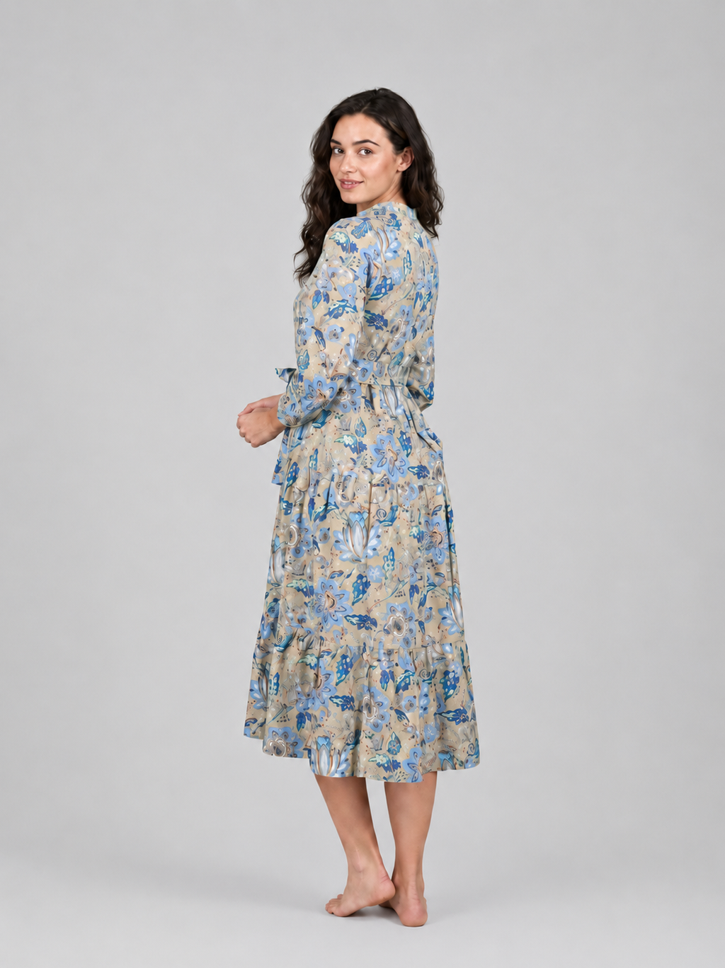 Cotton Floral Shirt Midi Dress