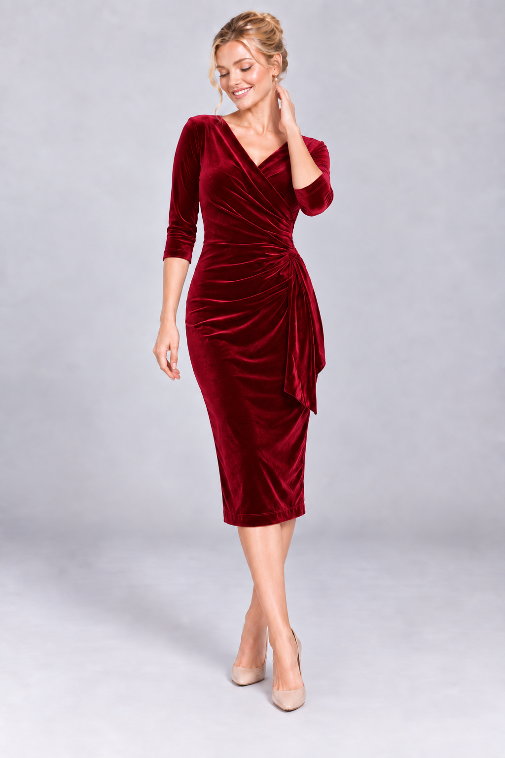Hourglass Velvet 3/4 Sleeve Pencil Dress