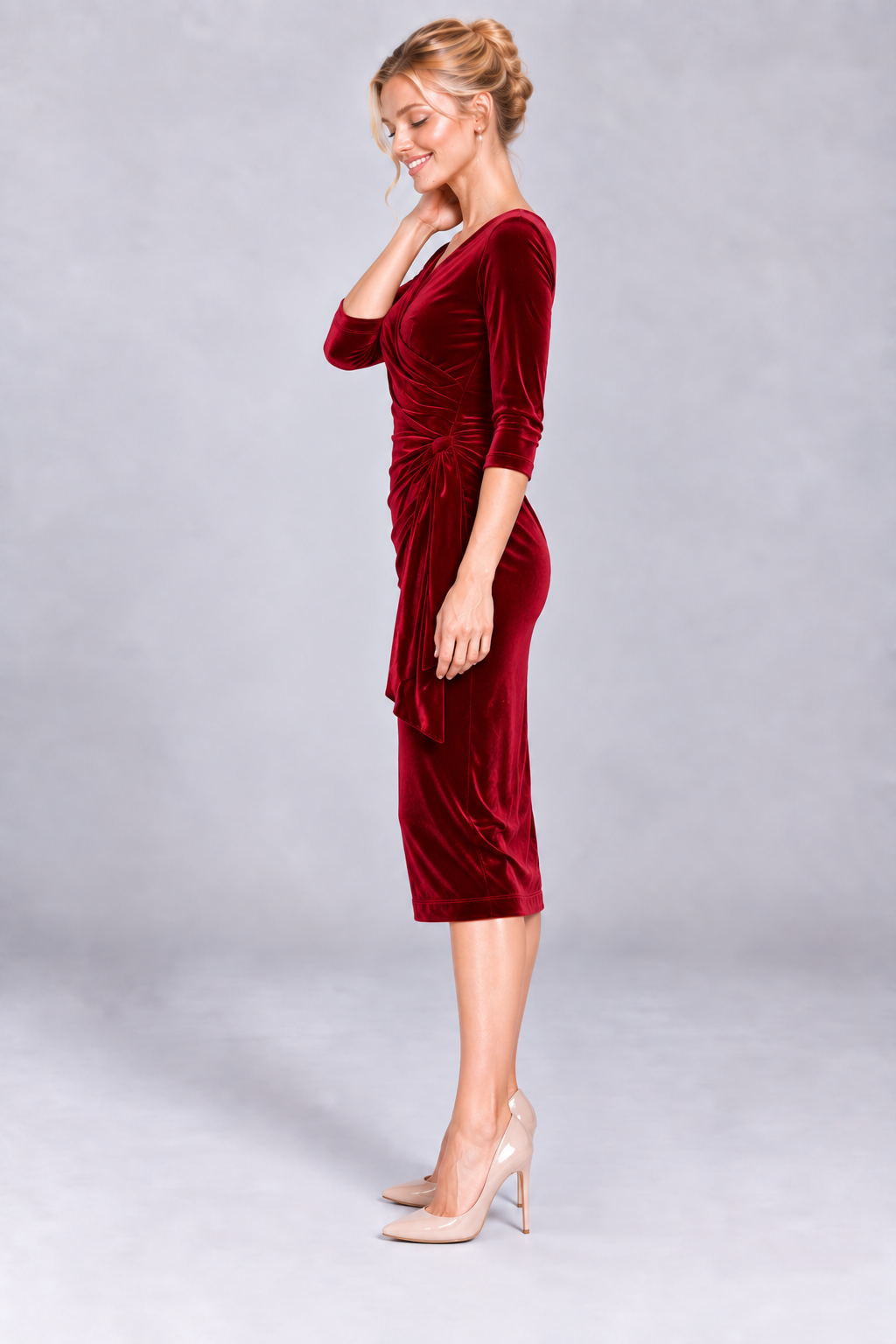 Hourglass Velvet 3/4 Sleeve Pencil Dress