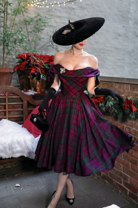 Tilly Berry Tartan Prom Dress by The Pretty Dress Company – front view