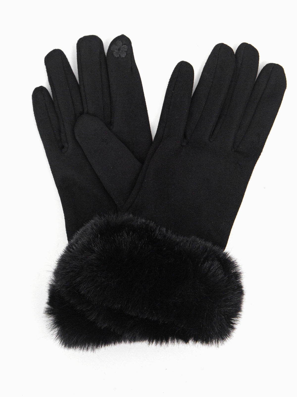 Black gloves with fur cuff on a white background