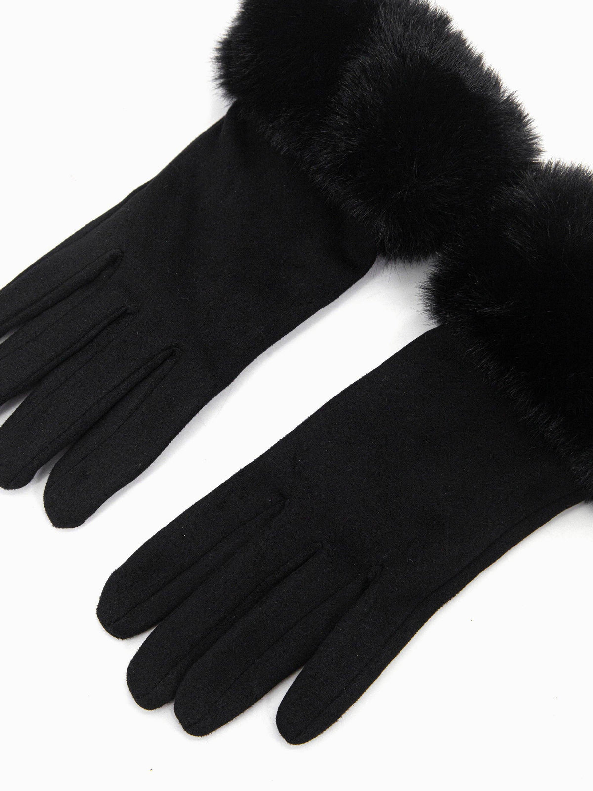 Black gloves with fur cuffs on a white background