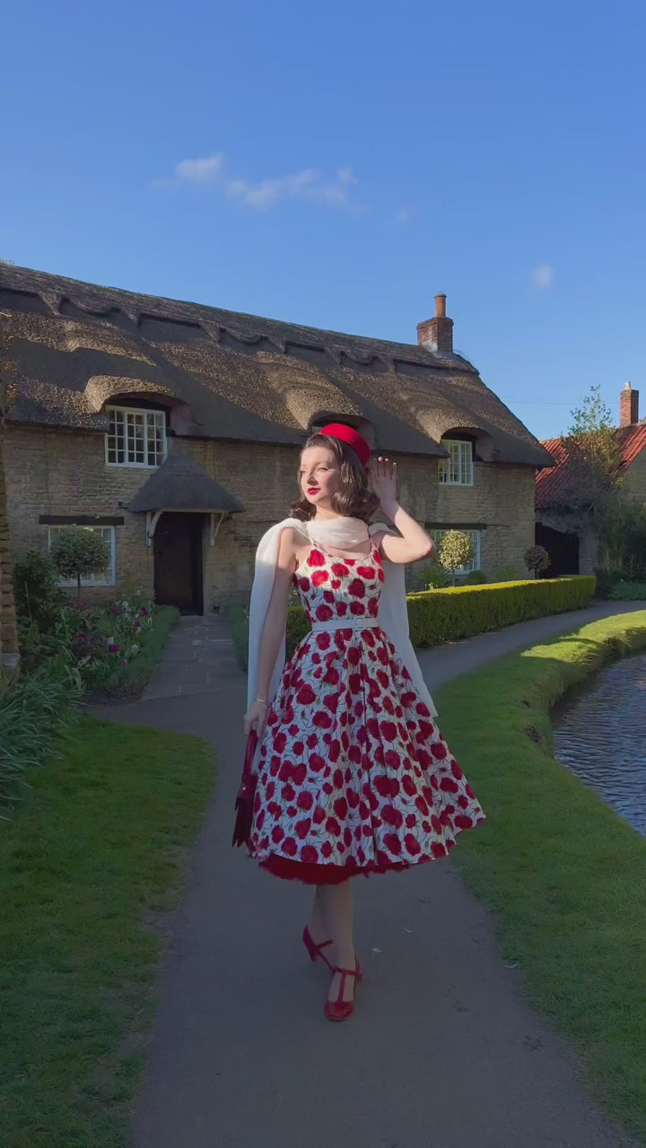 Priscilla Red Rose Cotton Midi Dress